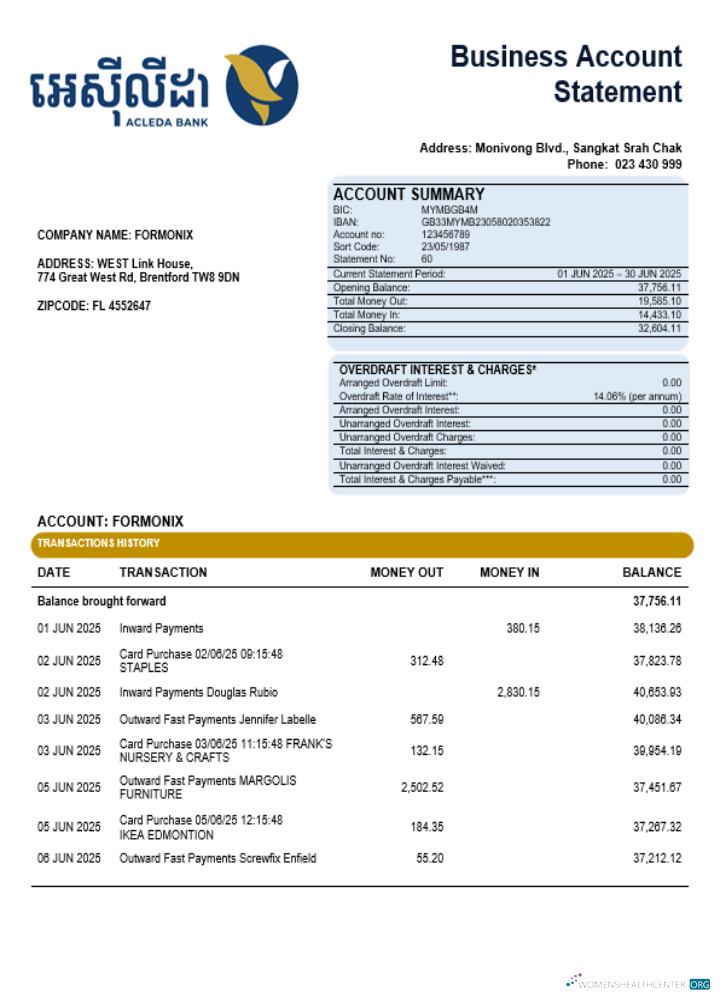 Download Acleda company statement Word and PDF format Photoshop template